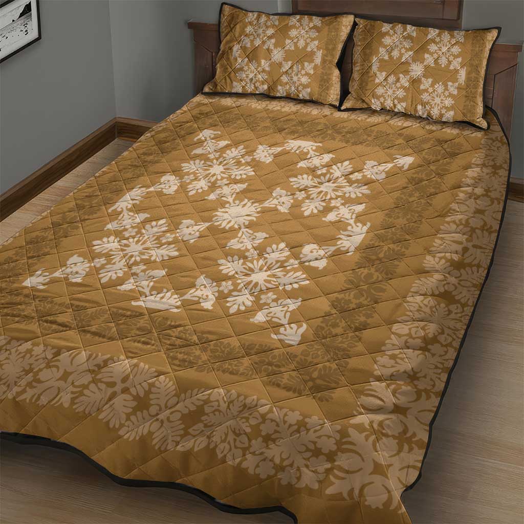 Hawaiian Quilt Pattern Quilt Bed Set Gold Hawaii Culture Tropical - Polynesian Pride