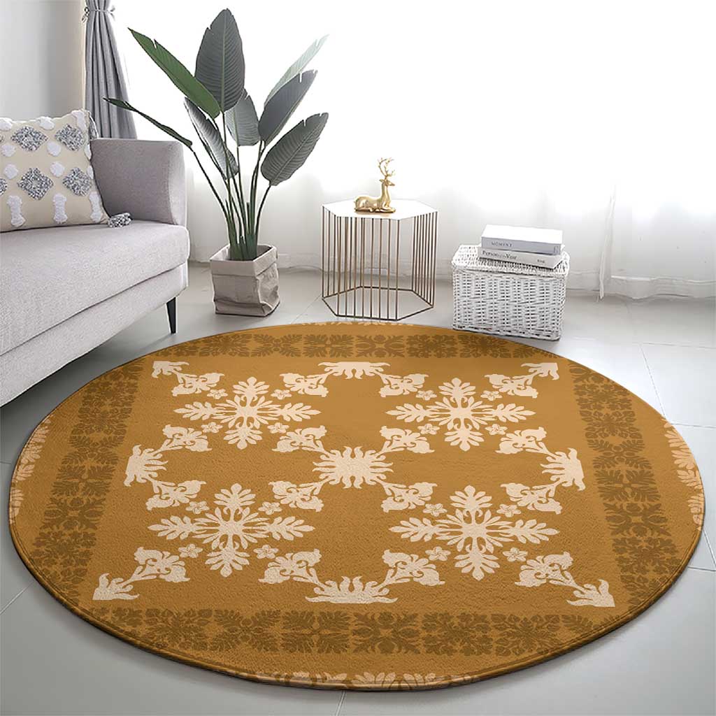 Hawaiian Quilt Pattern Round Carpet Gold Hawaii Culture Tropical - Polynesian Pride