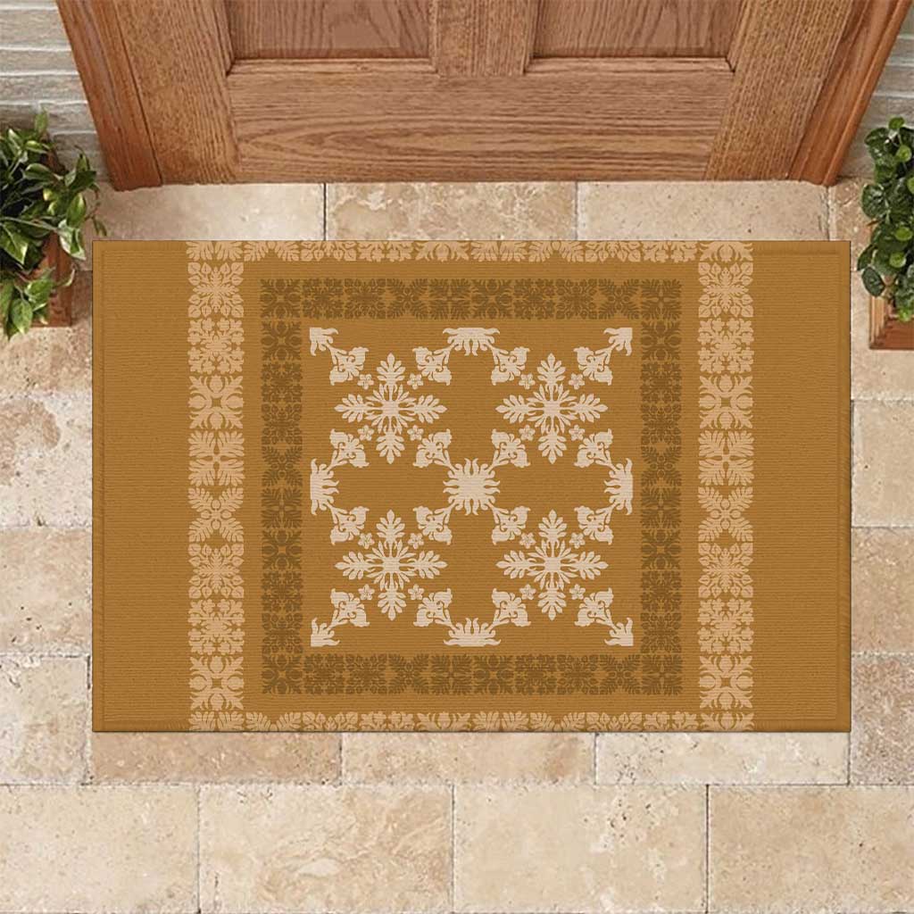 Hawaiian Quilt Pattern Rubber Doormat Gold Hawaii Culture Tropical - Polynesian Pride