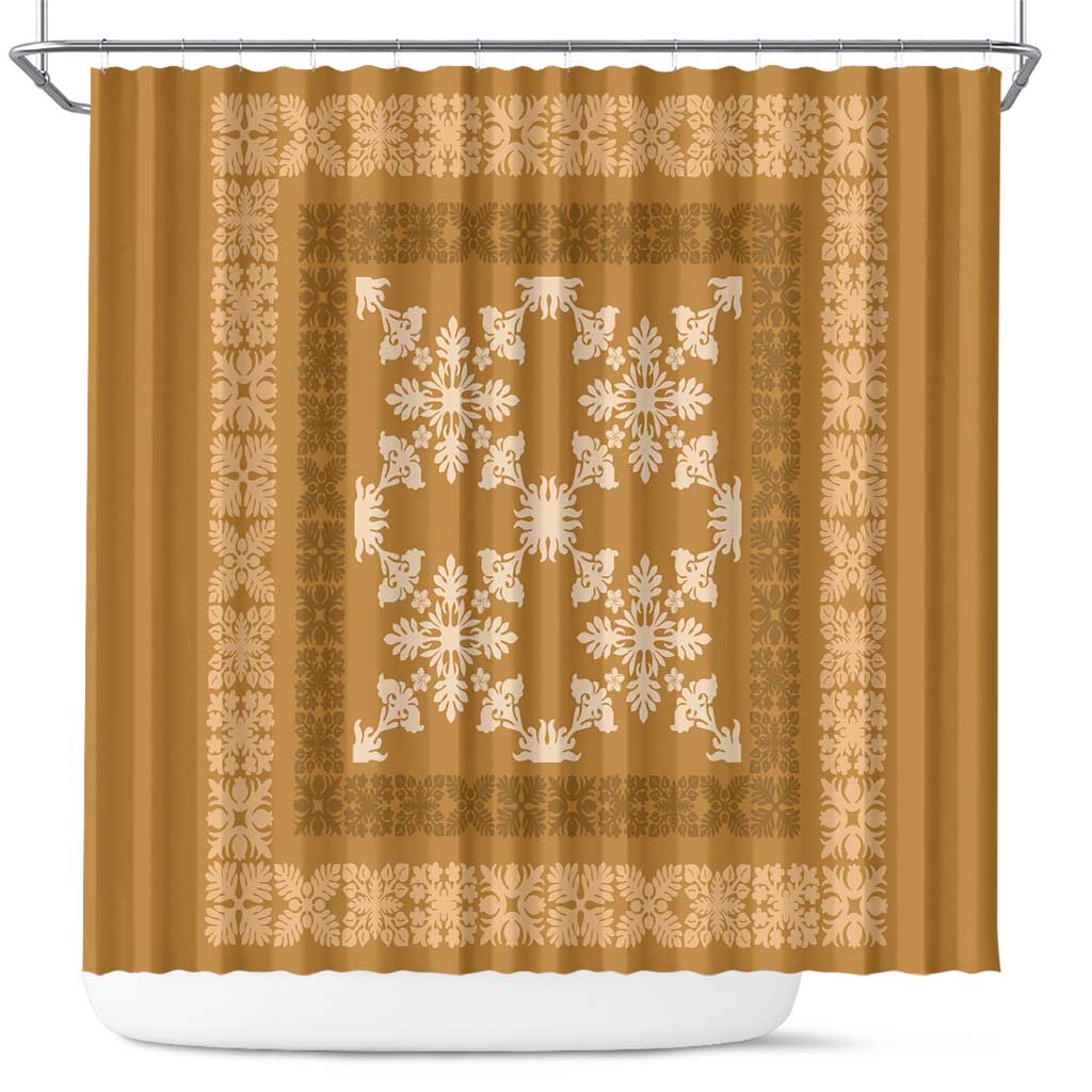 Hawaiian Quilt Pattern Shower Curtain Gold Hawaii Culture Tropical - Polynesian Pride