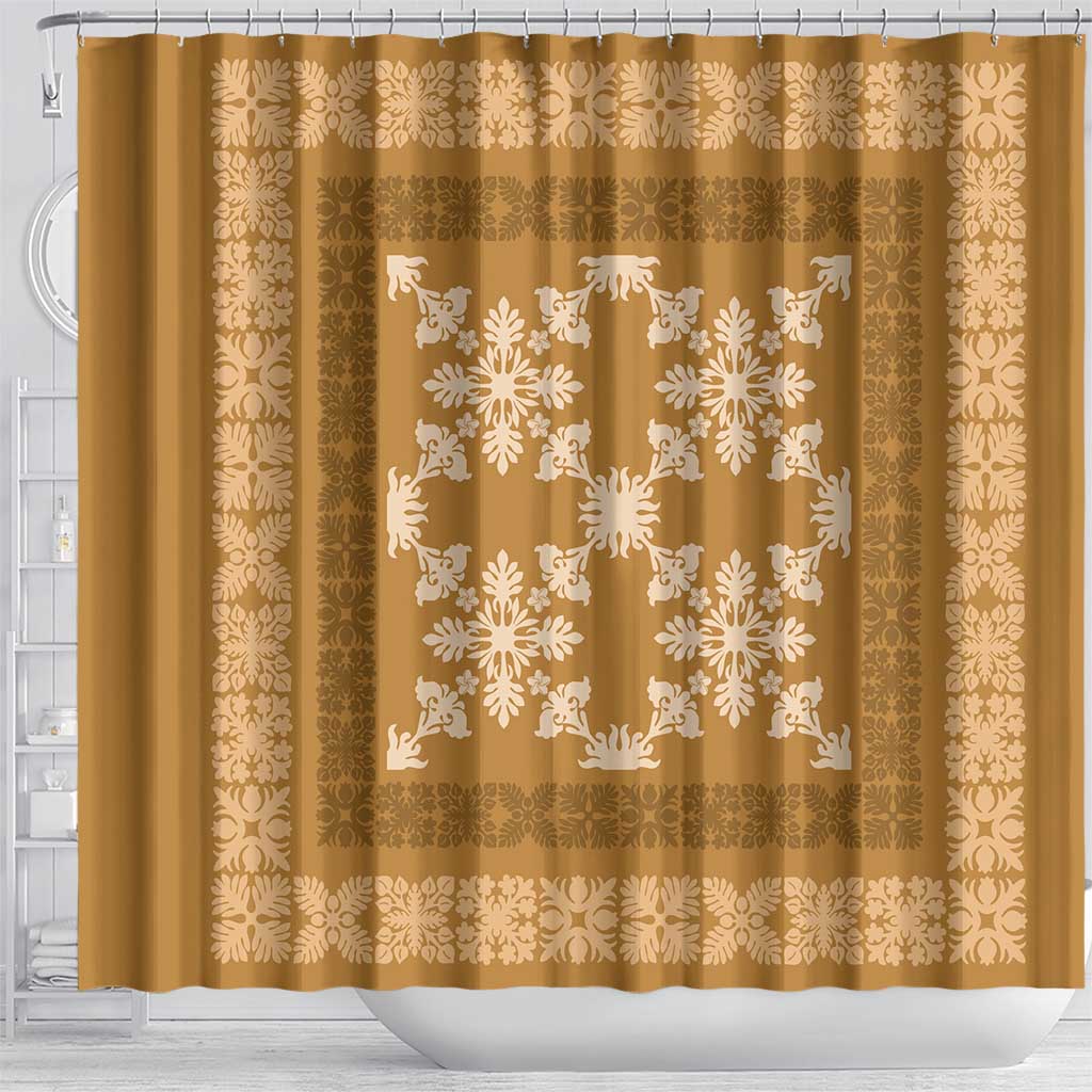 Hawaiian Quilt Pattern Shower Curtain Gold Hawaii Culture Tropical - Polynesian Pride