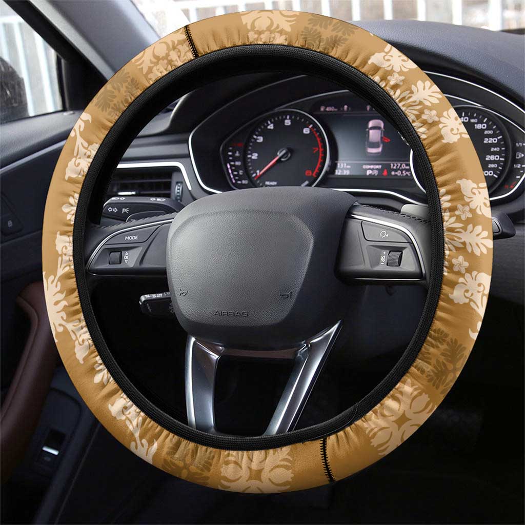 Hawaiian Quilt Pattern Steering Wheel Cover Gold Hawaii Culture Tropical - Polynesian Pride
