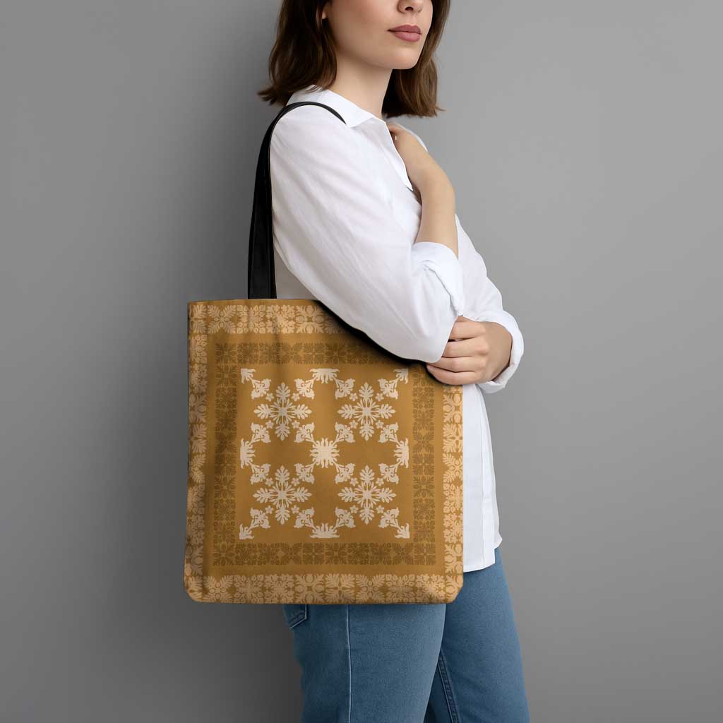 Hawaiian Quilt Pattern Tote Bag Gold Hawaii Culture Tropical LT9 - Polynesian Pride