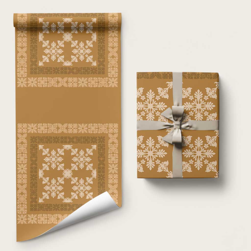 Hawaiian Quilt Pattern Wrapping Paper Gold Hawaii Culture Tropical - Polynesian Pride