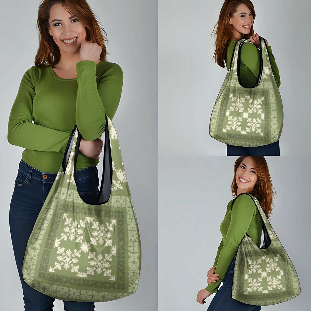 Hawaiian Quilt Pattern Grocery Bag Lime Hawaii Culture Tropical - Polynesian Pride