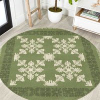 Hawaiian Quilt Pattern Round Carpet Lime Hawaii Culture Tropical - Polynesian Pride