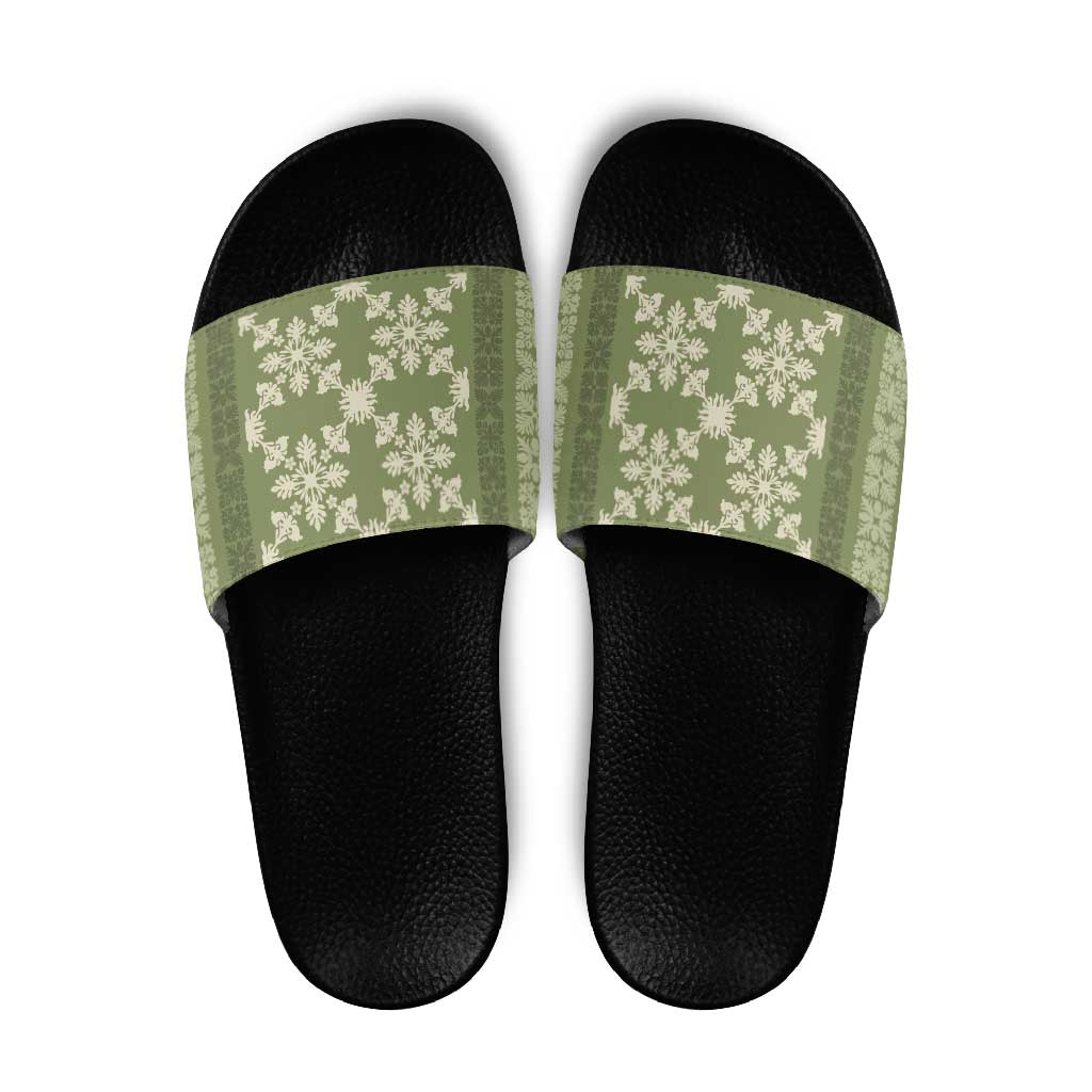 Hawaiian Quilt Pattern Slide Sandals Lime Hawaii Culture Tropical - Polynesian Pride