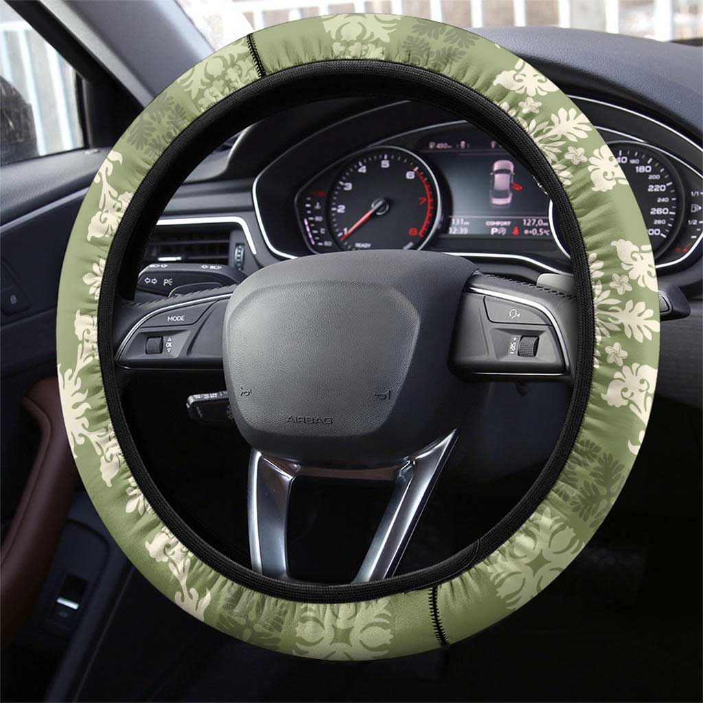Hawaiian Quilt Pattern Steering Wheel Cover Lime Hawaii Culture Tropical - Polynesian Pride