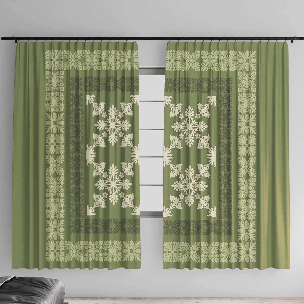 Hawaiian Quilt Pattern Window Curtain Lime Hawaii Culture Tropical LT9 With Hooks Lime - Polynesian Pride