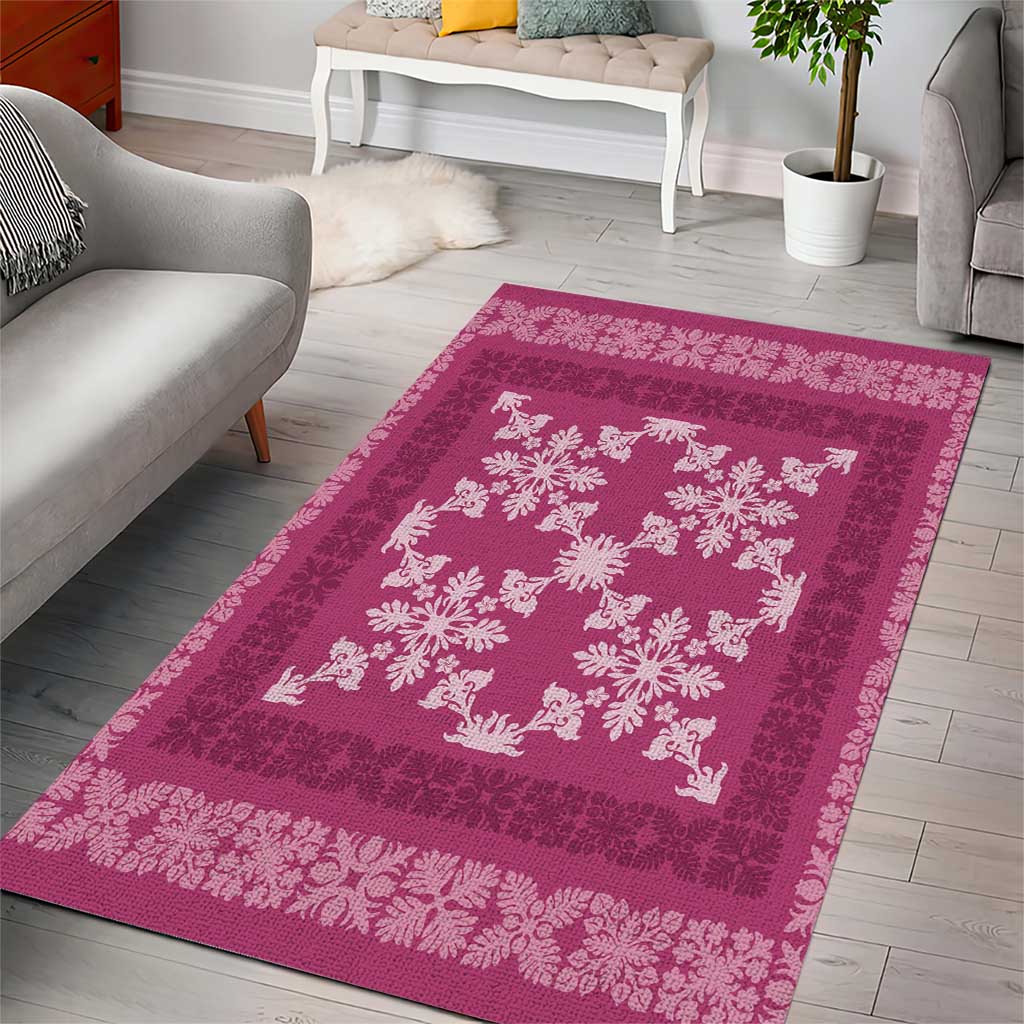 Hawaiian Quilt Pattern Area Rug Pink Hawaii Culture Tropical - Polynesian Pride