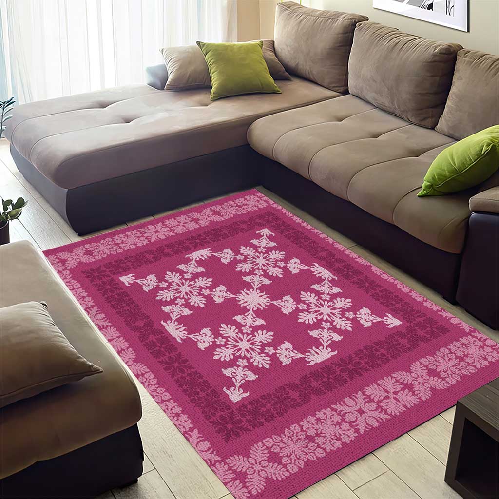 Hawaiian Quilt Pattern Area Rug Pink Hawaii Culture Tropical - Polynesian Pride