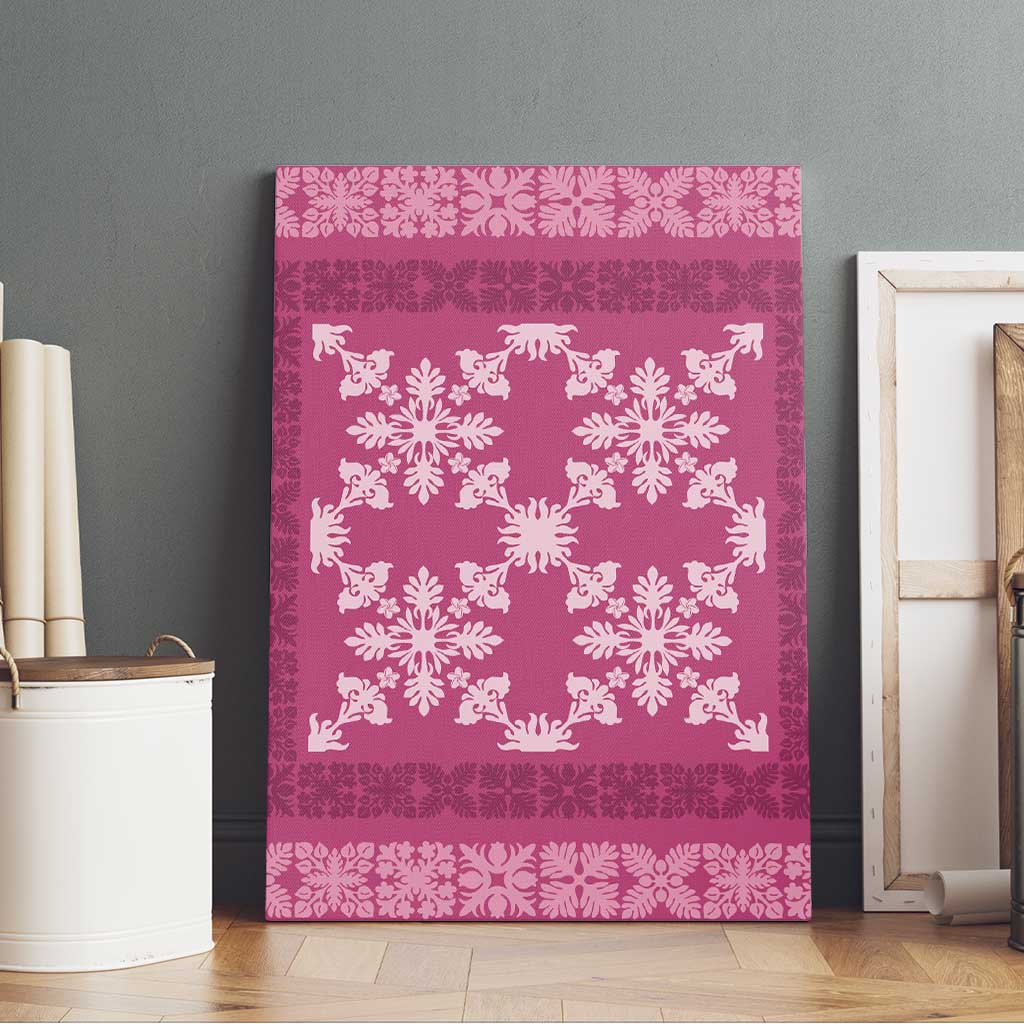 Hawaiian Quilt Pattern Canvas Wall Art Pink Hawaii Culture Tropical - Polynesian Pride