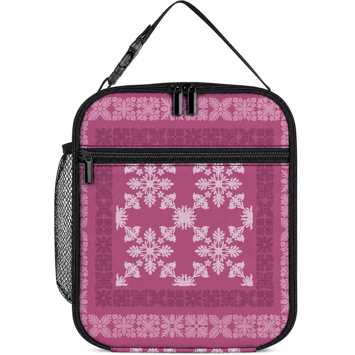 Hawaiian Quilt Pattern Lunch Bag Pink Hawaii Culture Tropical LT9 10.2 × 8.3 × 4.3 inch Pink - Polynesian Pride