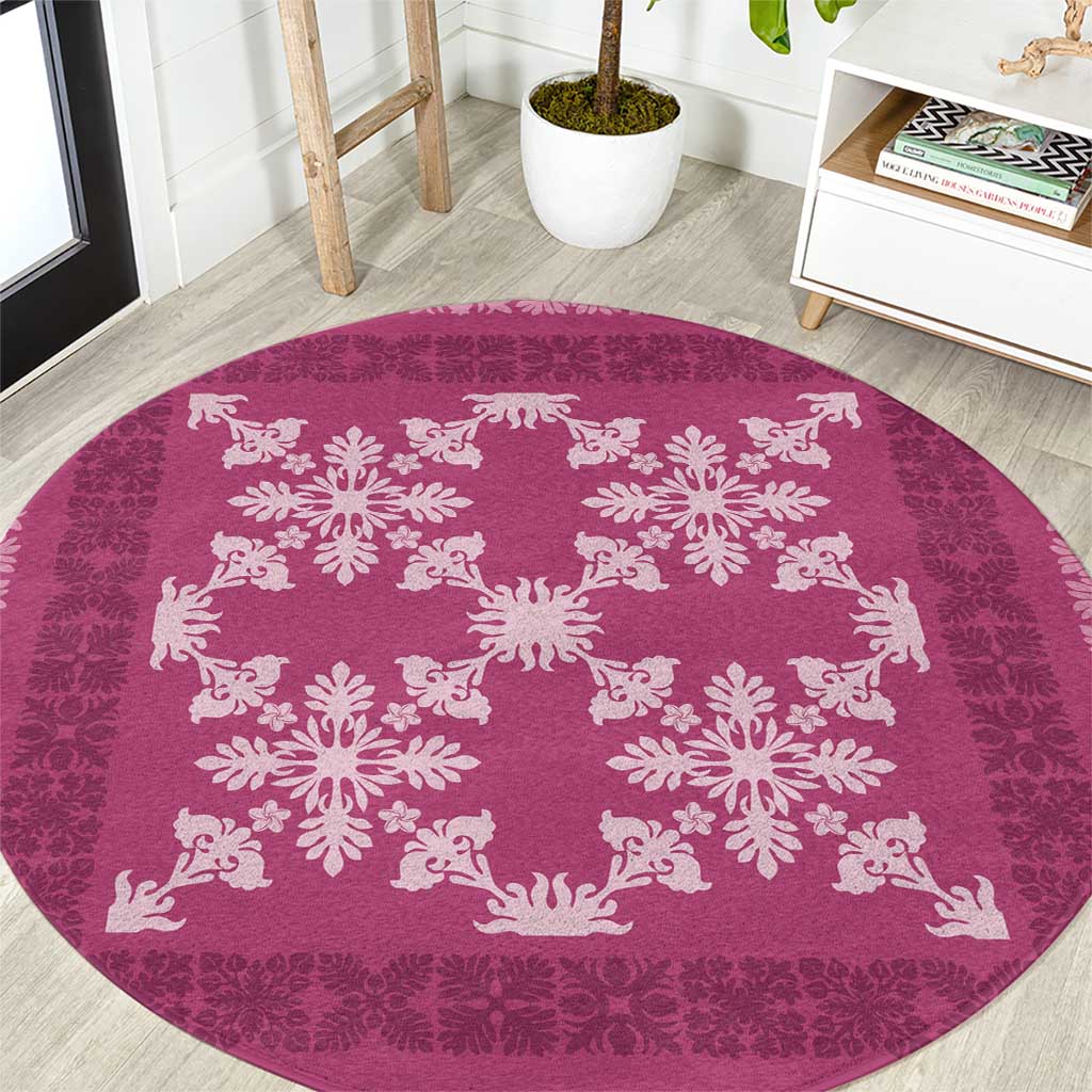Hawaiian Quilt Pattern Round Carpet Pink Hawaii Culture Tropical - Polynesian Pride