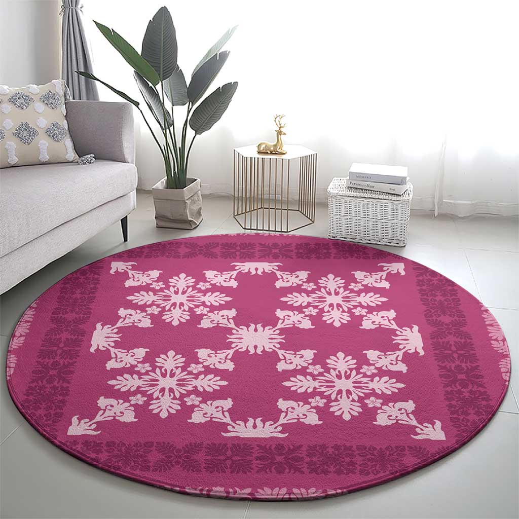 Hawaiian Quilt Pattern Round Carpet Pink Hawaii Culture Tropical - Polynesian Pride