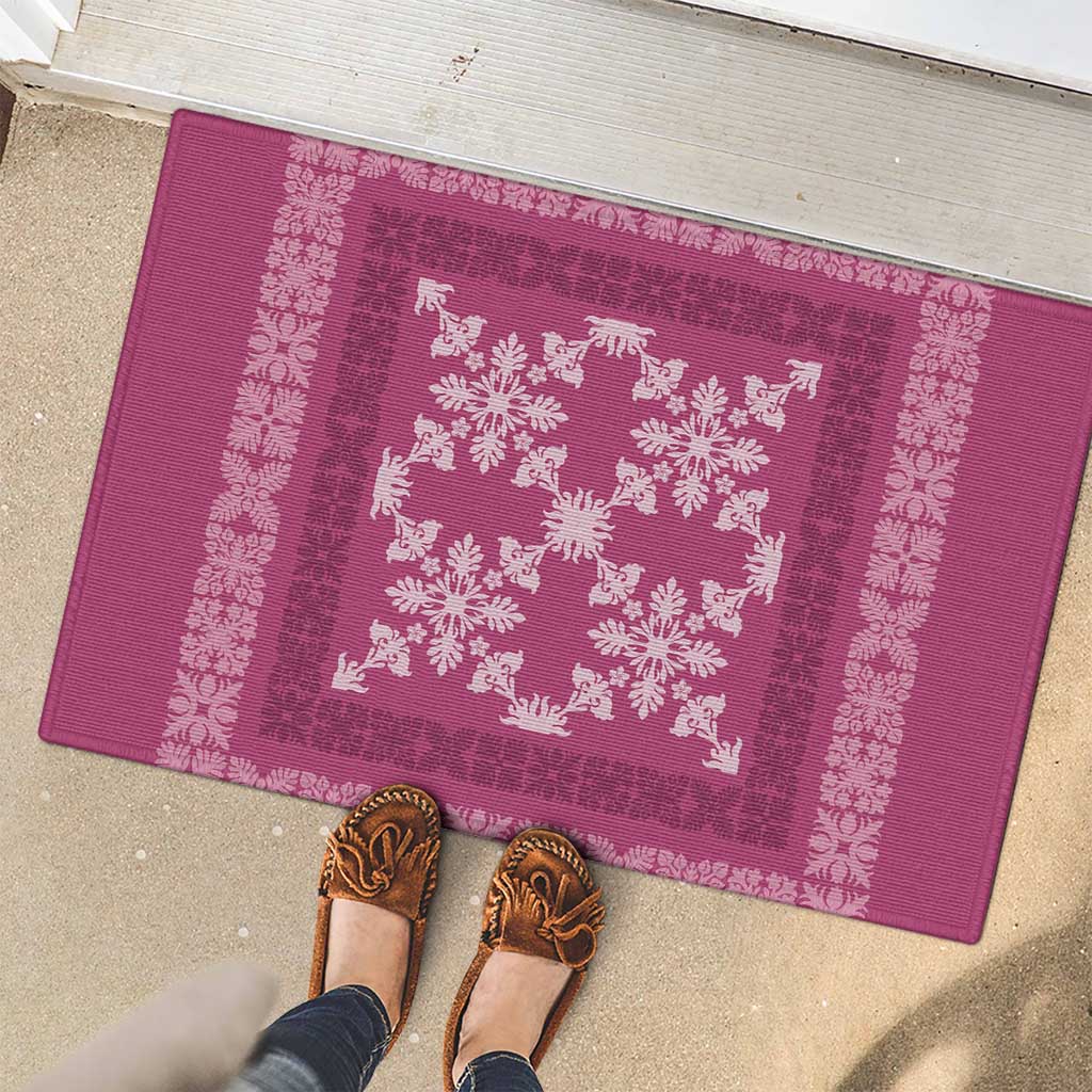 Hawaiian Quilt Pattern Rubber Doormat Pink Hawaii Culture Tropical - Polynesian Pride