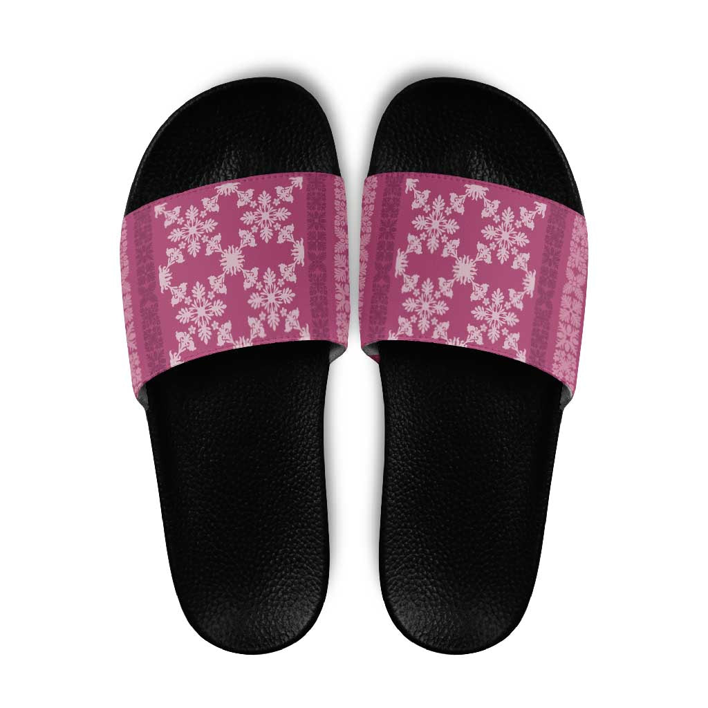 Hawaiian Quilt Pattern Slide Sandals Pink Hawaii Culture Tropical LT9 Pink - Polynesian Pride