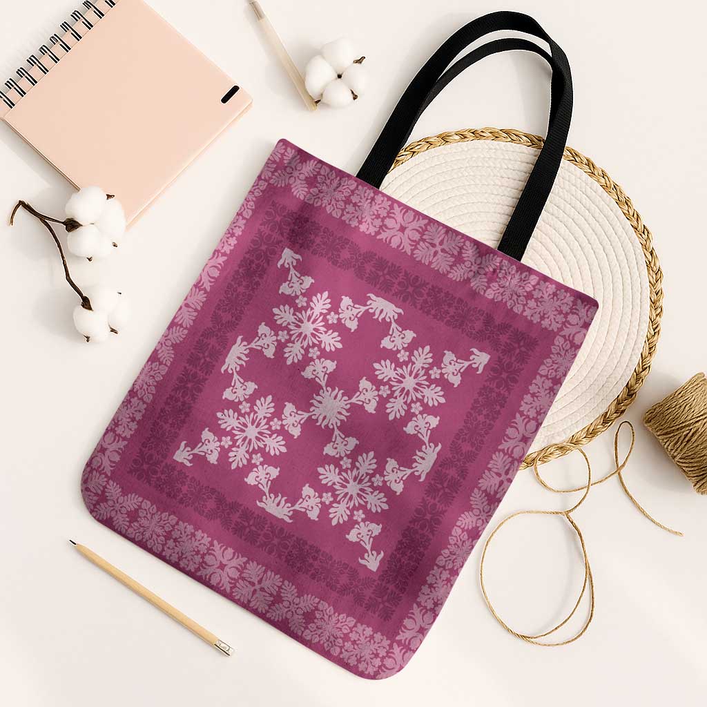 Hawaiian Quilt Pattern Tote Bag Pink Hawaii Culture Tropical - Polynesian Pride