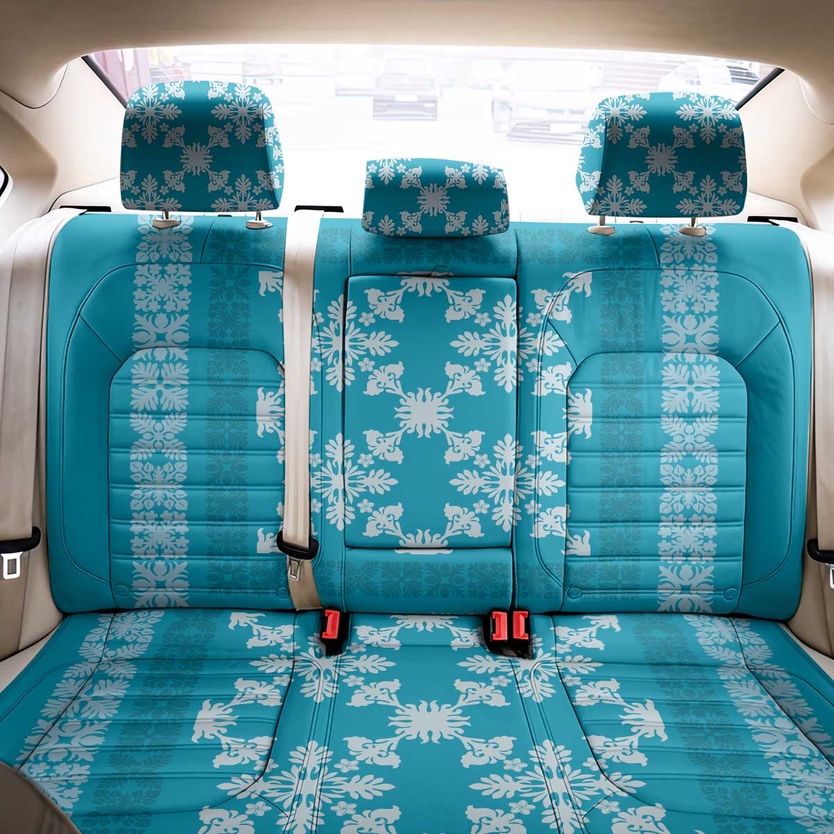Hawaiian Quilt Pattern Back Car Seat Cover Teal Hawaii Culture Tropical - Polynesian Pride