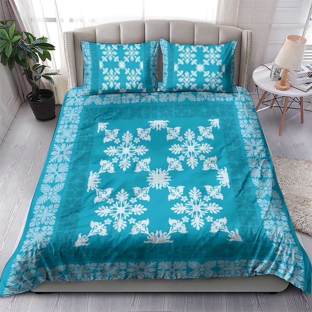 Hawaiian Quilt Pattern Bedding Set Teal Hawaii Culture Tropical - Polynesian Pride