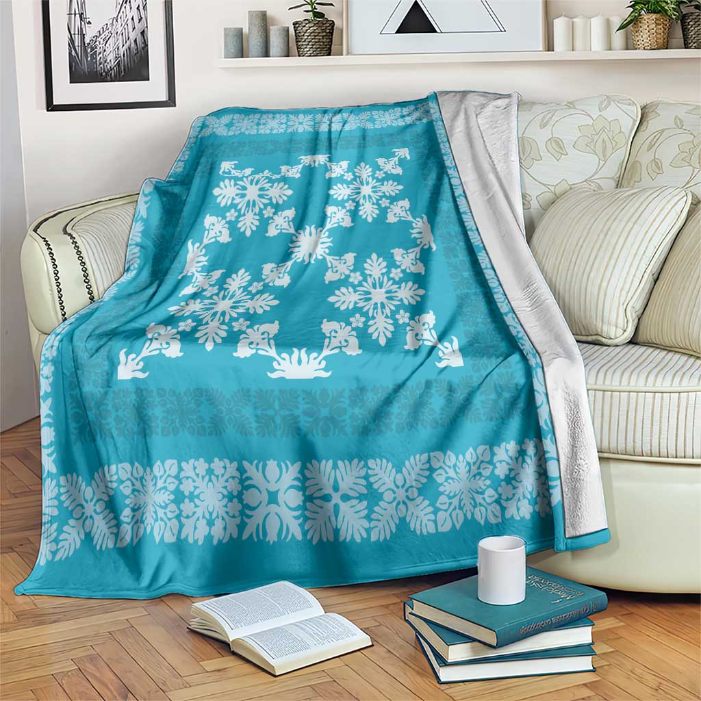 Hawaiian Quilt Pattern Blanket Teal Hawaii Culture Tropical - Polynesian Pride