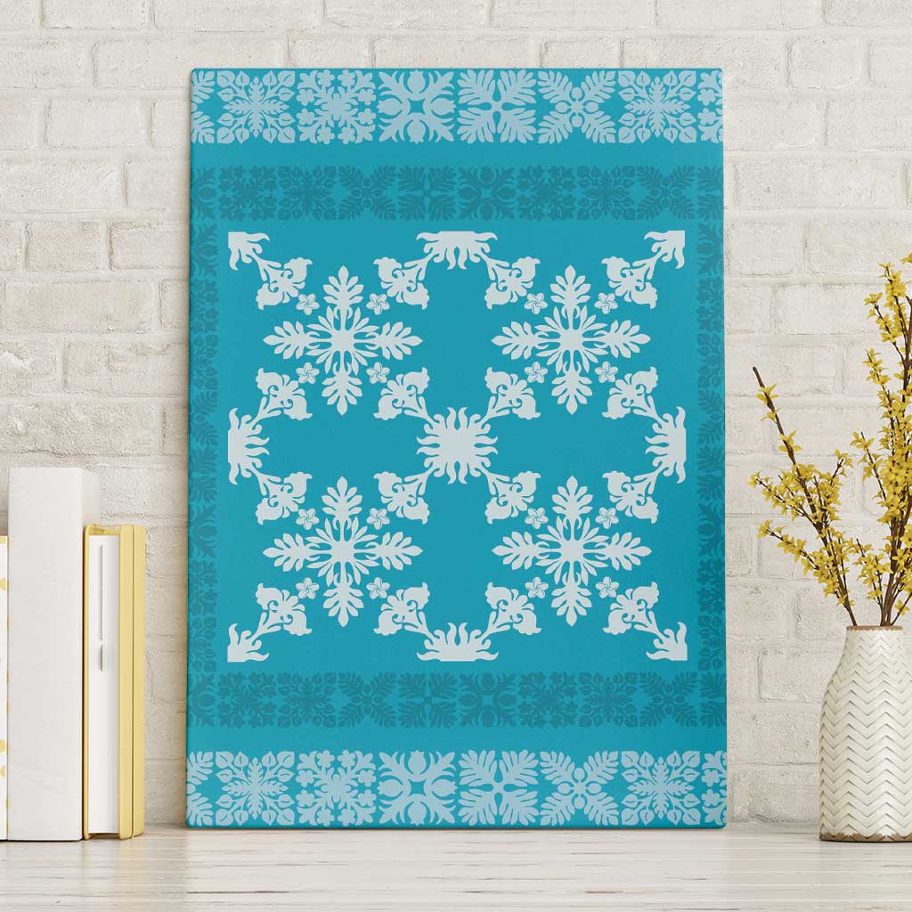 Hawaiian Quilt Pattern Canvas Wall Art Teal Hawaii Culture Tropical - Polynesian Pride