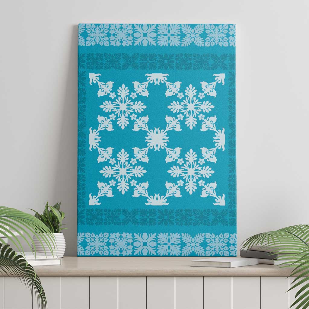 Hawaiian Quilt Pattern Canvas Wall Art Teal Hawaii Culture Tropical - Polynesian Pride