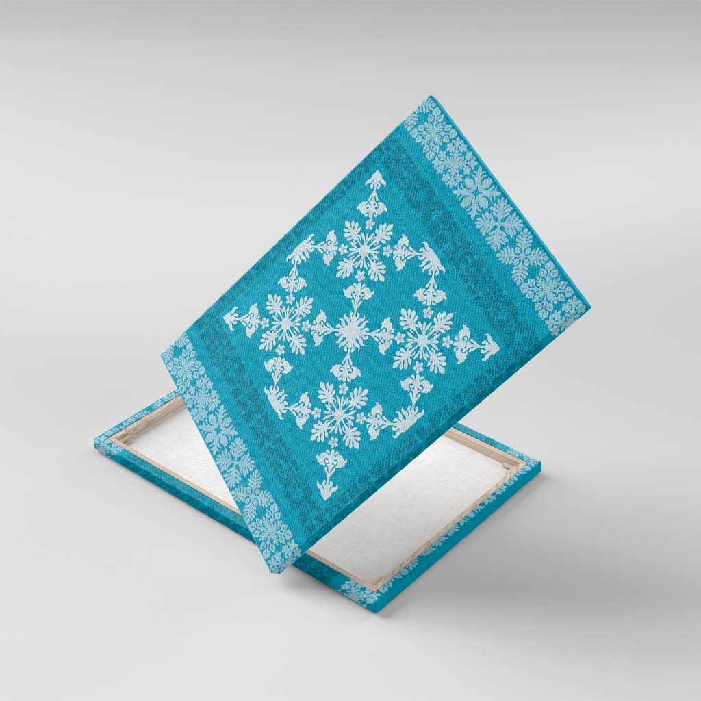 Hawaiian Quilt Pattern Canvas Wall Art Teal Hawaii Culture Tropical - Polynesian Pride