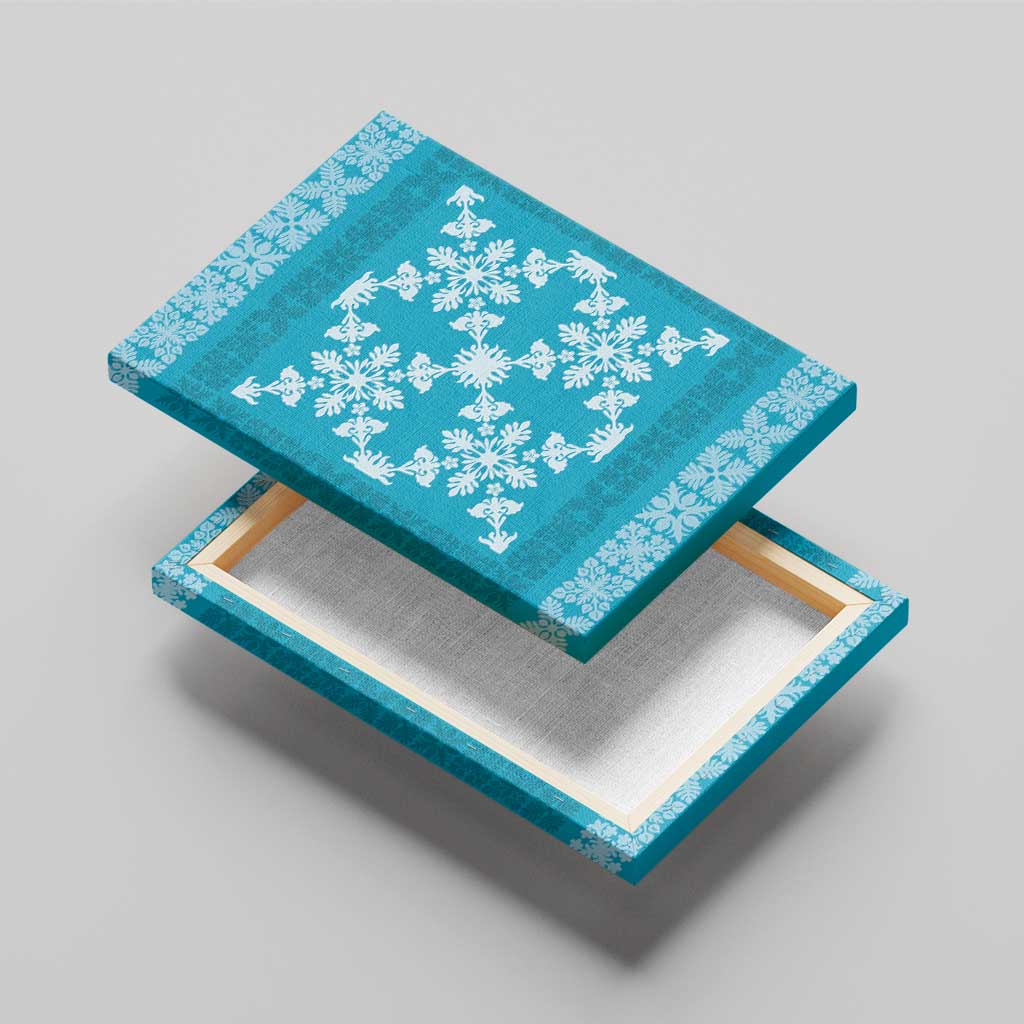 Hawaiian Quilt Pattern Canvas Wall Art Teal Hawaii Culture Tropical - Polynesian Pride