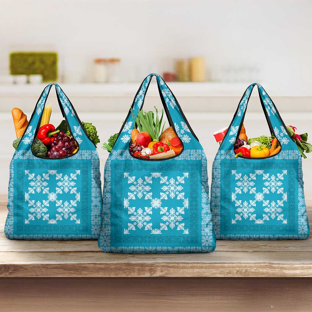 Hawaiian Quilt Pattern Grocery Bag Teal Hawaii Culture Tropical LT9 3-pack One Size Teal - Polynesian Pride