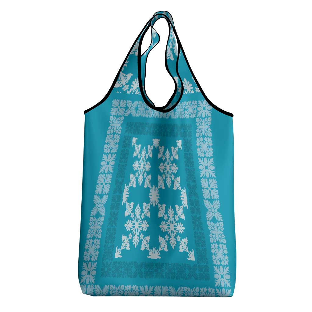 Hawaiian Quilt Pattern Grocery Bag Teal Hawaii Culture Tropical LT9 - Polynesian Pride