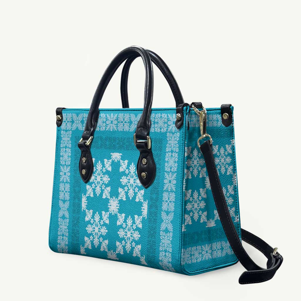 Hawaiian Quilt Pattern Leather Bag Teal Hawaii Culture Tropical - Polynesian Pride