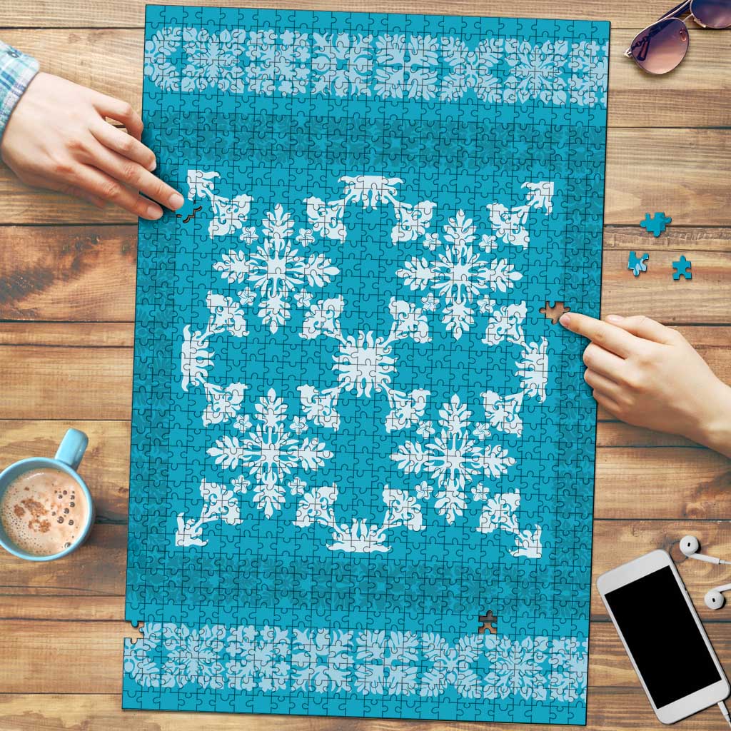 Hawaiian Quilt Pattern Puzzle Teal Hawaii Culture Tropical - Polynesian Pride
