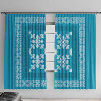 Hawaiian Quilt Pattern Window Curtain Teal Hawaii Culture Tropical LT9 With Hooks Teal - Polynesian Pride
