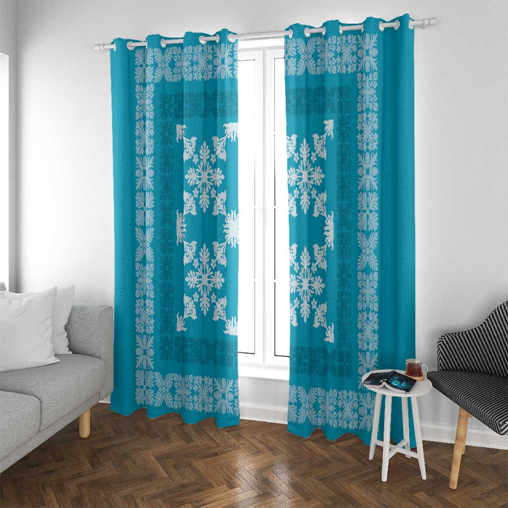 Hawaiian Quilt Pattern Window Curtain Teal Hawaii Culture Tropical LT9 With Grommets Teal - Polynesian Pride