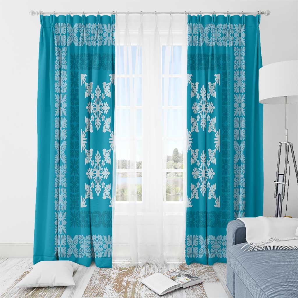 Hawaiian Quilt Pattern Window Curtain Teal Hawaii Culture Tropical LT9 - Polynesian Pride