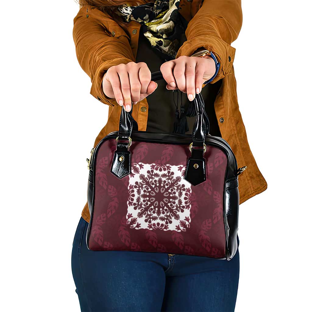 Palm Leaf Quilt Pattern Shoulder Handbag Hawaii Culture Floral LT9 One Size Oxblood - Polynesian Pride