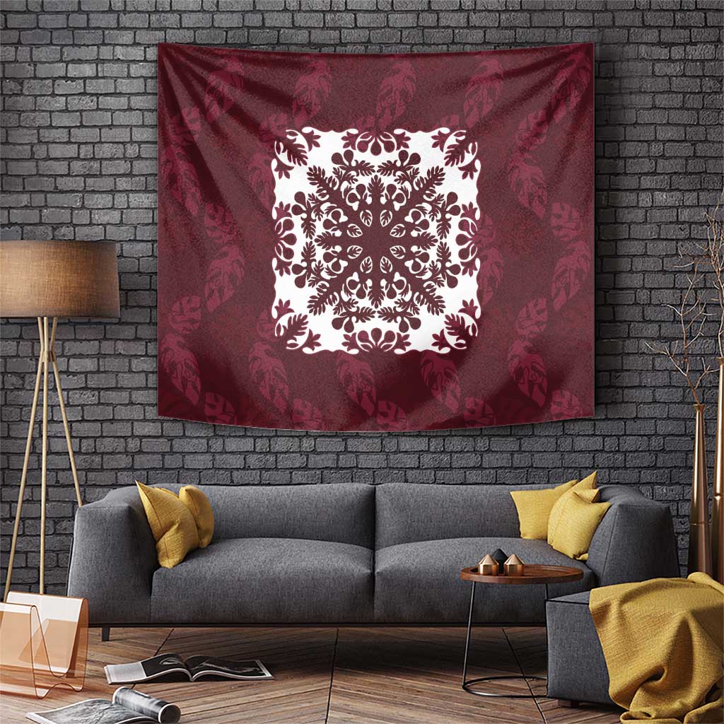 Palm Leaf Quilt Pattern Tapestry Hawaii Culture Floral LT9 Oxblood - Polynesian Pride