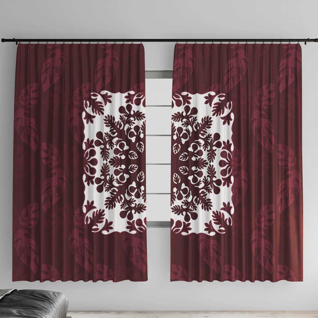 Palm Leaf Quilt Pattern Window Curtain Hawaii Culture Floral LT9 With Hooks Oxblood - Polynesian Pride