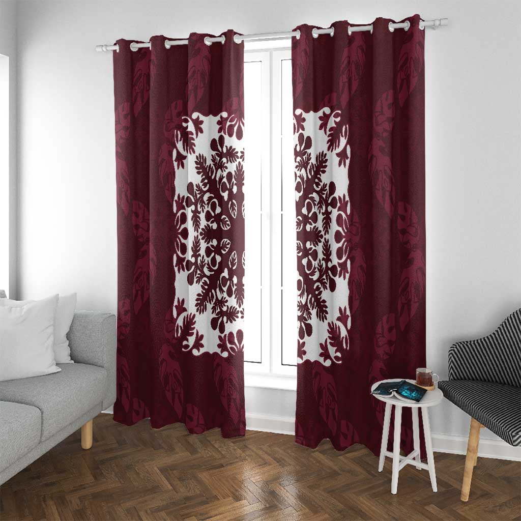 Palm Leaf Quilt Pattern Window Curtain Hawaii Culture Floral LT9 With Grommets Oxblood - Polynesian Pride