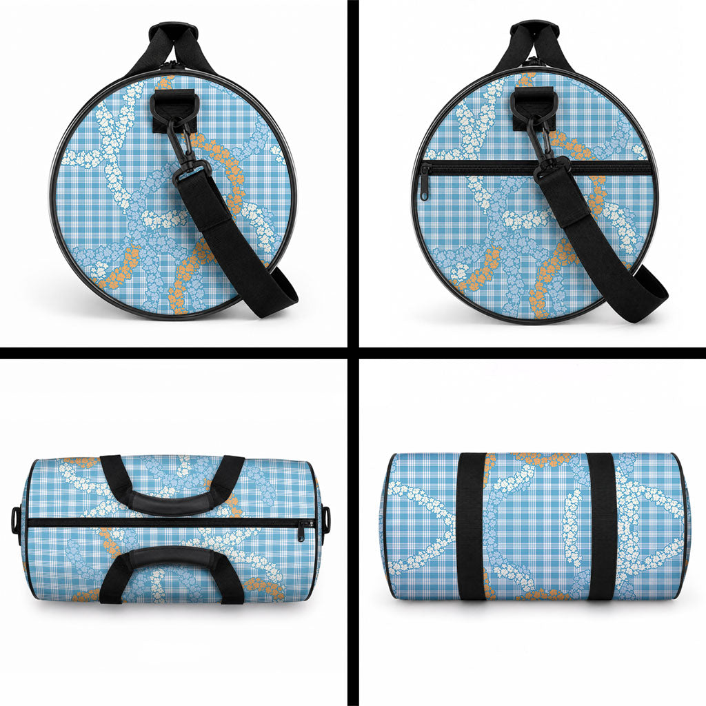 Blue Tropical Floral Palaka Duffle Bag Hawaiian Quilt Pattern LT9 - Polynesian Pride