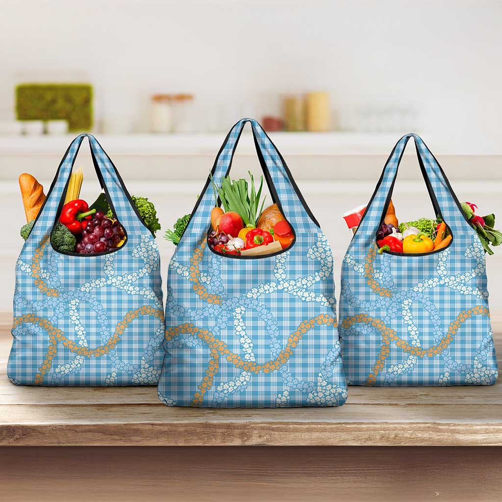 Blue Tropical Floral Palaka Grocery Bag Hawaiian Quilt Pattern LT9 3-pack One Size Blue - Polynesian Pride