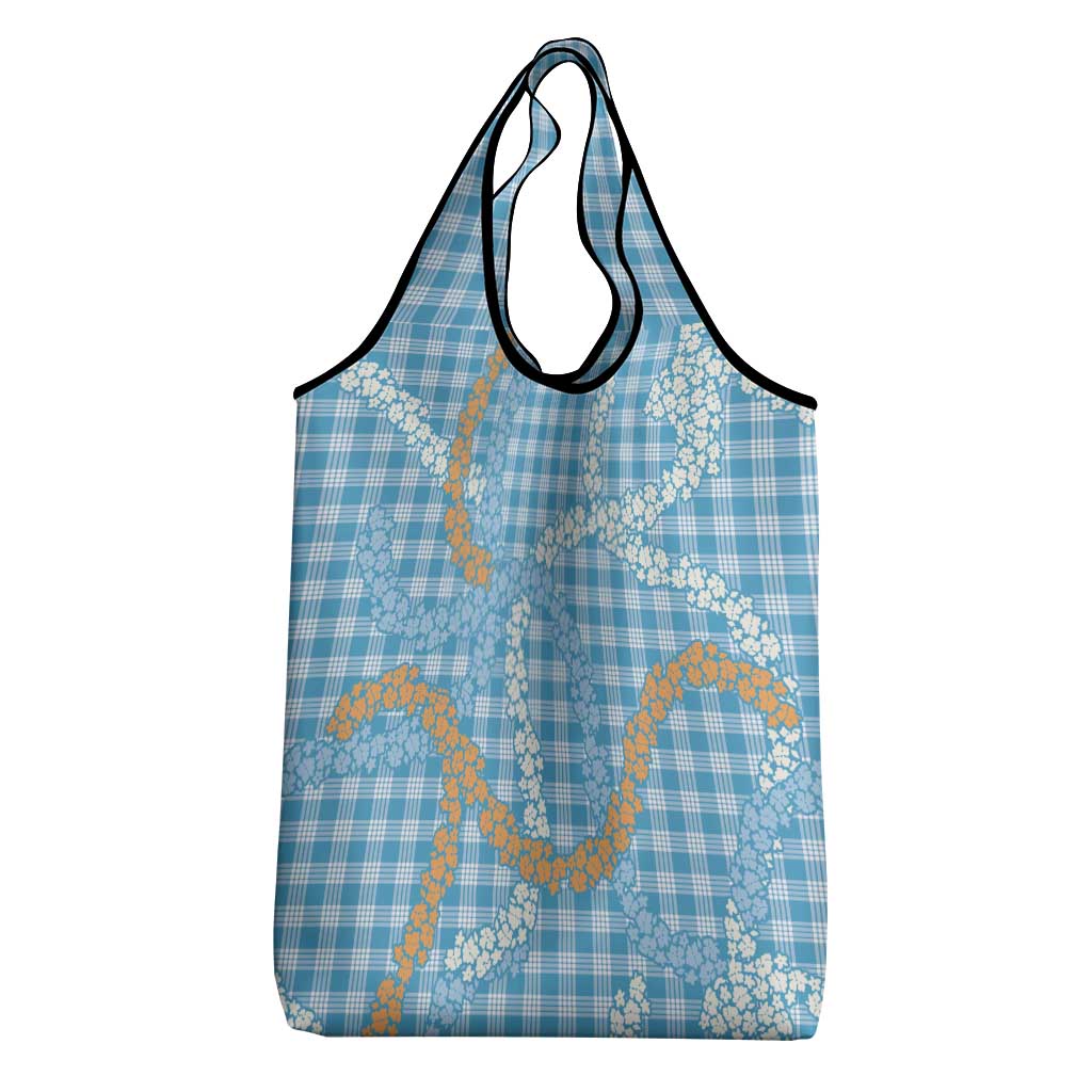 Blue Tropical Floral Palaka Grocery Bag Hawaiian Quilt Pattern LT9 - Polynesian Pride