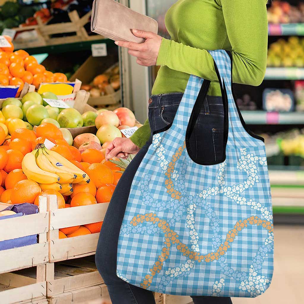 Blue Tropical Floral Palaka Grocery Bag Hawaiian Quilt Pattern LT9 - Polynesian Pride
