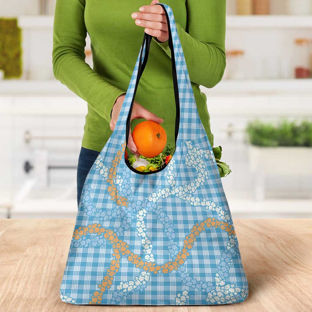 Blue Tropical Floral Palaka Grocery Bag Hawaiian Quilt Pattern LT9 - Polynesian Pride