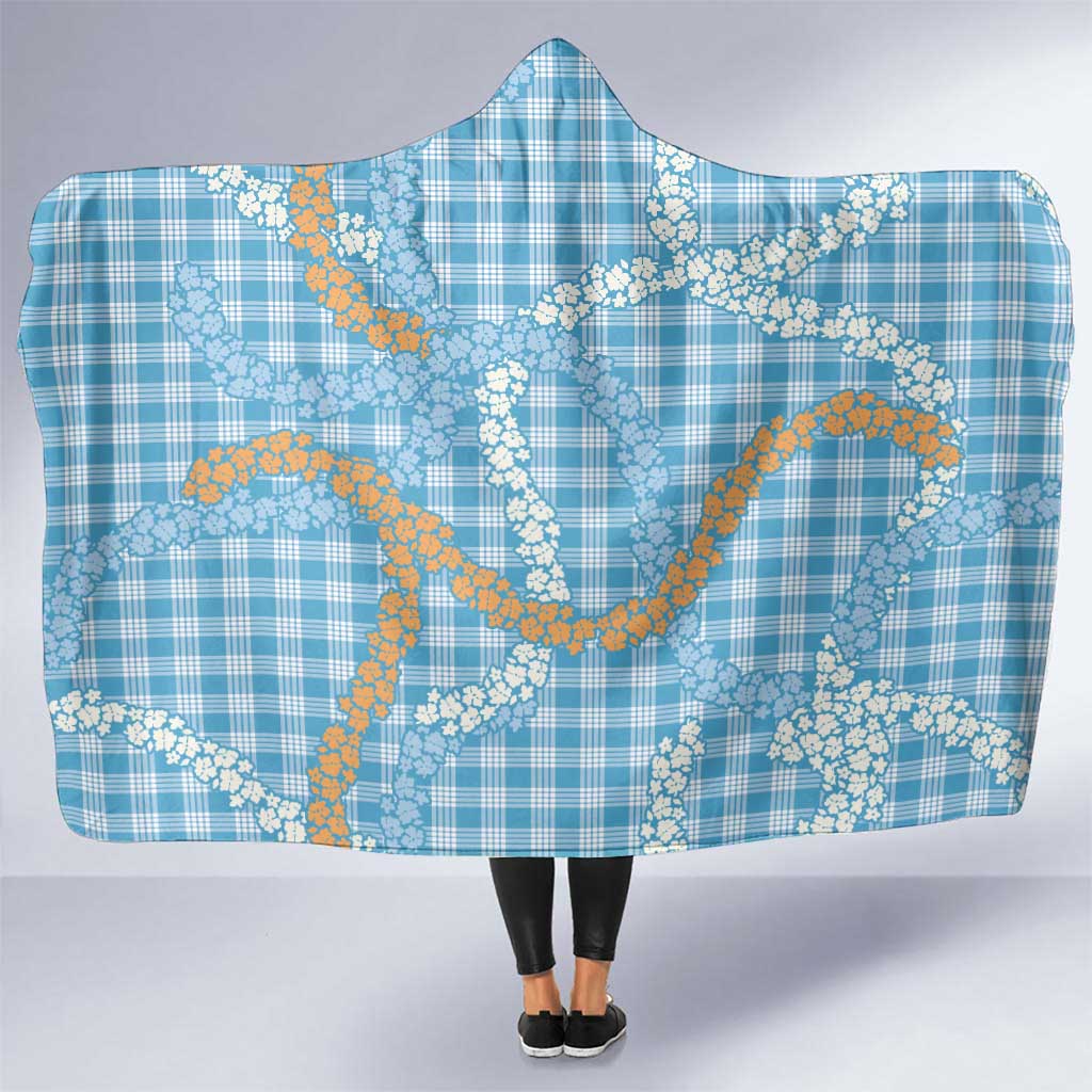 Blue Tropical Floral Palaka Hooded Blanket Hawaiian Quilt Pattern - Polynesian Pride
