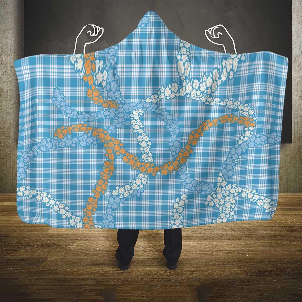 Blue Tropical Floral Palaka Hooded Blanket Hawaiian Quilt Pattern - Polynesian Pride