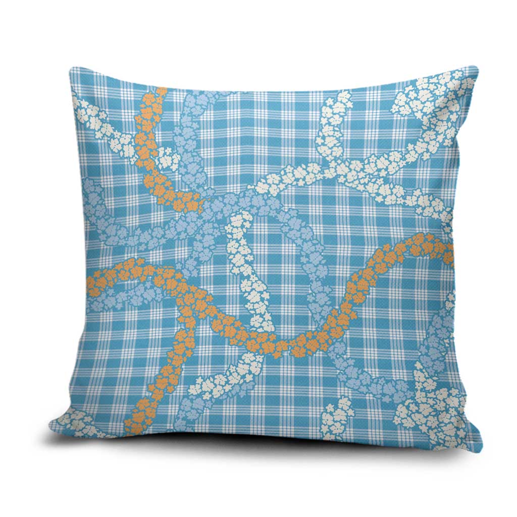 Blue Tropical Floral Palaka Pillow Cover Hawaiian Quilt Pattern - Polynesian Pride