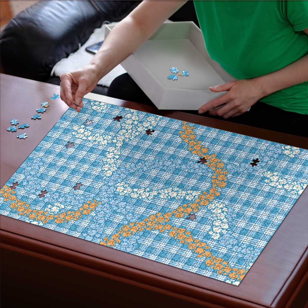 Blue Tropical Floral Palaka Puzzle Hawaiian Quilt Pattern - Polynesian Pride