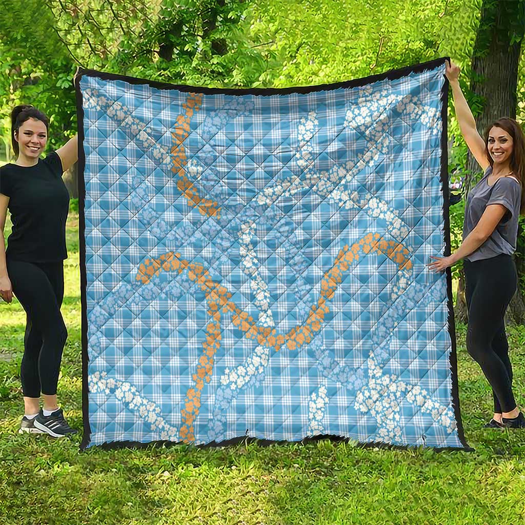 Blue Tropical Floral Palaka Quilt Hawaiian Quilt Pattern - Polynesian Pride